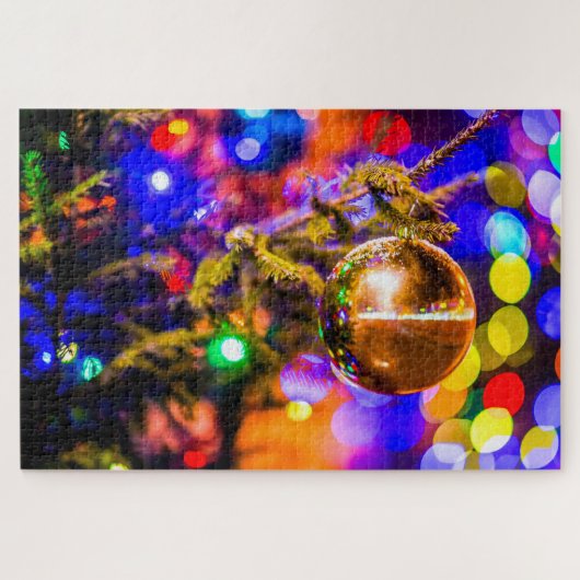 黄色オーナメントボー輝くル、ライト ジグソーパズル (横)