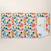 黄色オ素朴レンジウォーターカラーフラワーズモノグラム ビーチタオル (正面)