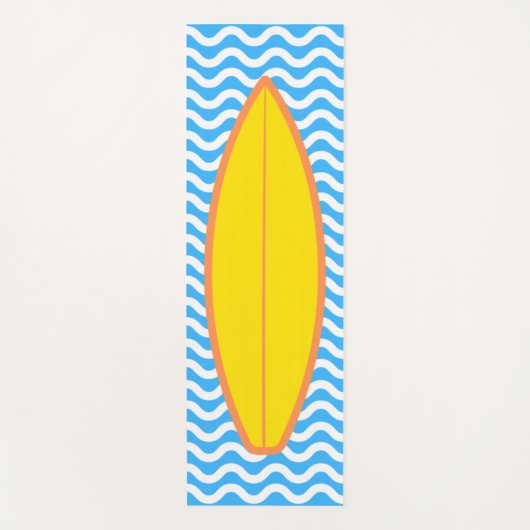 黄色カッコいいブルーウェーブサーフィンヨガマット ヨガマット (正面)