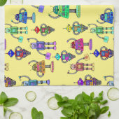 黄色カラフルい背景のかわいいロボット キッチンタオル (折り畳み)