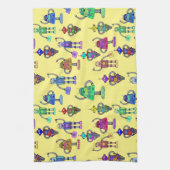 黄色カラフルい背景のかわいいロボット キッチンタオル (縦)