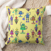 黄色カラフルい背景のかわいいロボット クッション (ブランケット)