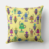 黄色カラフルい背景のかわいいロボット クッション (裏面)