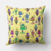 黄色カラフルい背景のかわいいロボット クッション (裏面)