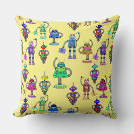 黄色カラフルい背景のかわいいロボット クッション