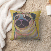 黄色カラフルの背景にパグ枕 クッション (ブランケット)