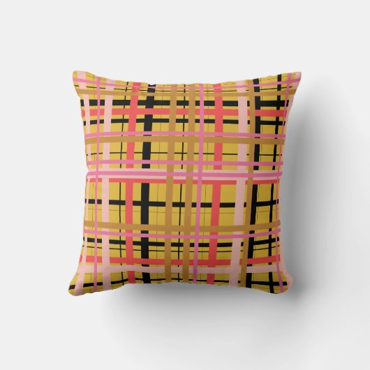 黄色カラフルモダンの居心地の良い格子模様 クッション (裏面)