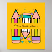黄色カラフル先生漫画鉛筆ポスター ポスター (正面)