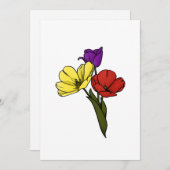 黄色カラフル紫と赤のチューリップ シーズンカード (正面/裏面)