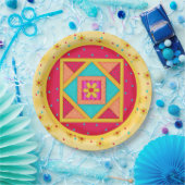 黄色カラフル赤キルトアートデザインパターン ペーパープレート (パーティー)