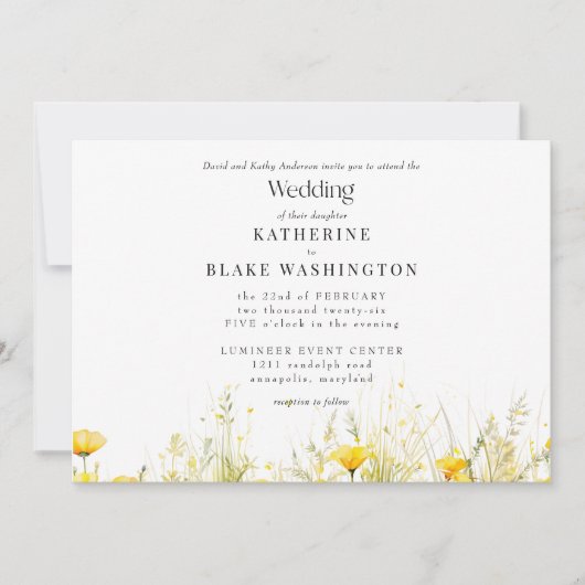 黄色カラフル野結婚花II 招待状 (正面)