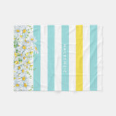 黄色ガーリーのストライプデイジーと名前のアクア フリースブランケット (正面(横))