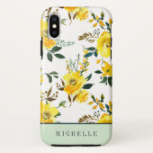 黄色ガーリーの花と緑のモノグラム Case-Mate iPhoneケース (裏面)