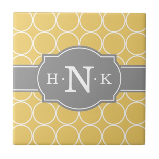 黄色ガーリー円パターン灰色モノグラム タイル (正面)
