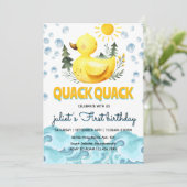 黄色クール第1のゴム鴨の誕生日招待状 招待状 (スタンド正面)