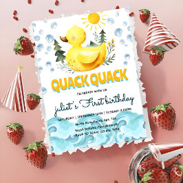 黄色クール第1のゴム鴨の誕生日招待状 招待状