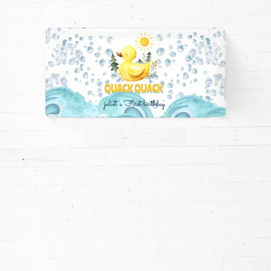 黄色クール第1のゴム鴨の誕生日招待状 横断幕 (インサイチュ)