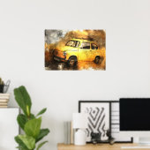 黄色グランジヴィンテージカー自動車ウォールアート ポスター (ホームオフィス)