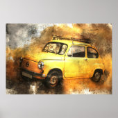 黄色グランジヴィンテージカー自動車ウォールアート ポスター (正面)