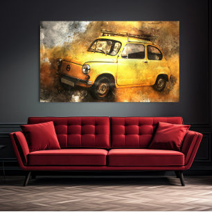 黄色グランジヴィンテージカー自動車ウォールアート ポスター