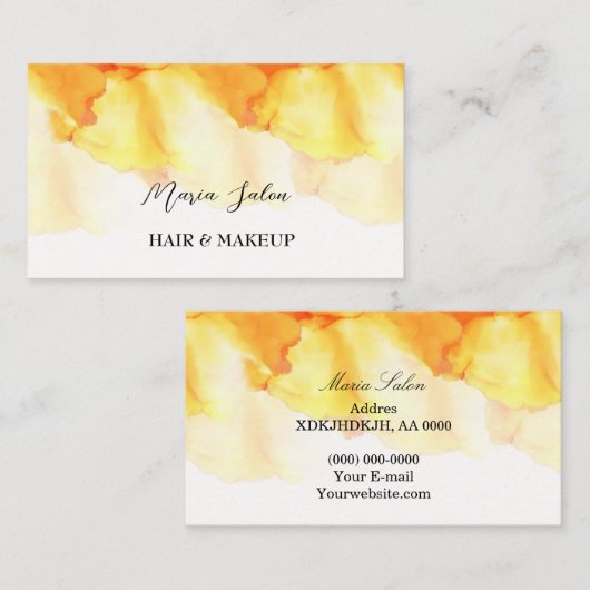 黄色グリッター金ゴールド水彩名刺 名刺 (正面/裏面)