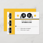 黄色ゴールド 黒 サッカー チケット ウェディング RSVP (正面/裏面)