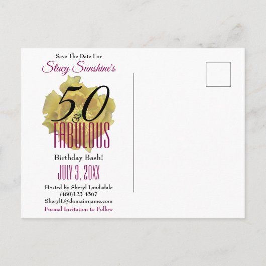 黄色サボテンの花50と素晴らしい日付保存 案内ポストカード (裏面)