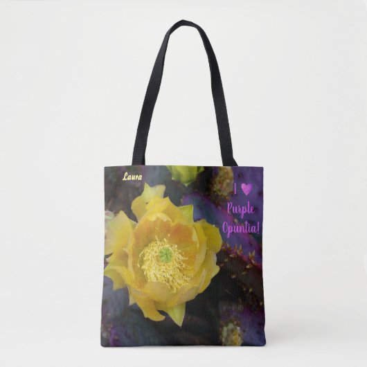 黄色サボテンの花/紫色のとげのある梨/ AZ / トートバッグ (正面)