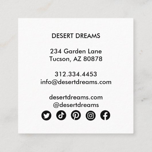 黄色サボテン花砂漠ガーデンフォトトラベル スクエア名刺 (裏面)