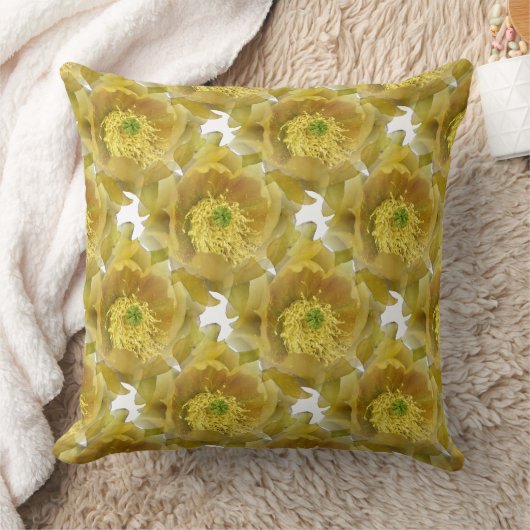 黄色サボテン花繰り返し模様（白） 1 クッション (ブランケット)