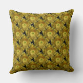 黄色サボテン花繰り返し模様(黒) 2 クッション (裏面)