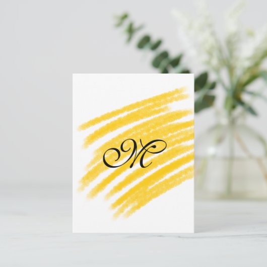 黄色シンプルの水の色の線あなたのモノグラムを追加 ポストカード (スタンド正面)