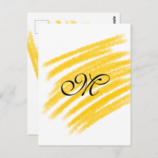黄色シンプルの水の色の線あなたのモノグラムを追加 ポストカード (正面/裏面)