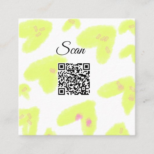 黄色シンプル水色追加Q Rコードスキャン文字Th スクエア名刺 (正面)