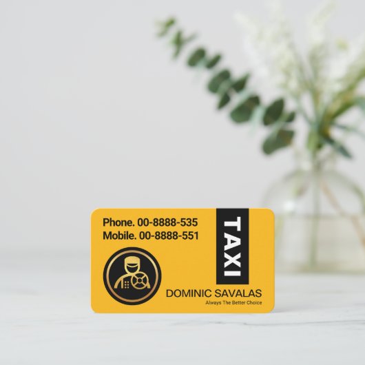 黄色スタイリッシュのストライプタクシー色の黒い 名刺 (スタンド正面)