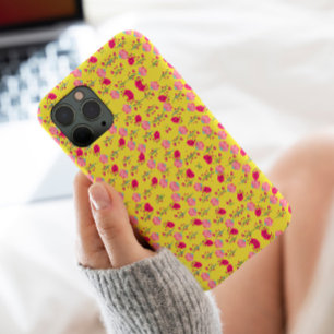 黄色スタイリッシュのピンクフローラプリント iPhone 11 ケース