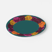 黄色スタイリッシュのホットピンク色の緑のフローラ結婚 ペーパープレート (アングル)