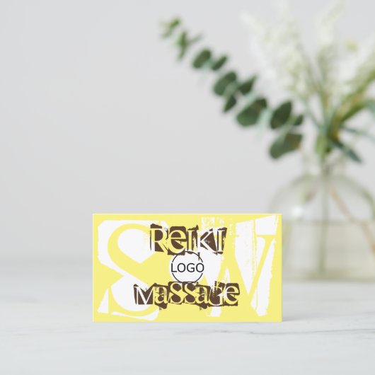 黄色スタイリッシュの白い茶色の写真のロゴとモノグラム 名刺 (スタンド正面)