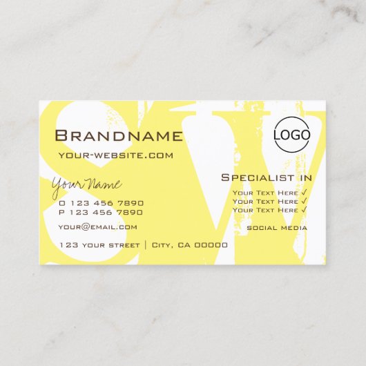 黄色スタイリッシュの白と茶色のロゴモノグラム 名刺 (裏面)