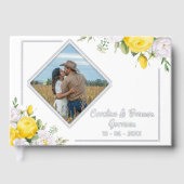 黄色スタイリッシュユニークホワイトローズフローラ金ゴールド ゲストブック (正面)