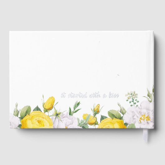 黄色スタイリッシュユニークホワイトローズフローラ金ゴールド ゲストブック (裏面)