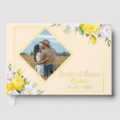 黄色スタイリッシュユニークホワイトローズフローラ金ゴールド ゲストブック (正面)