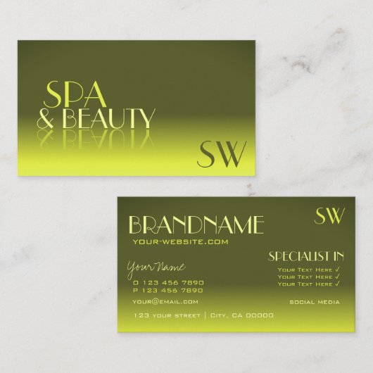 黄色スタイリッシュ勾配鏡フォント（モノグラム） 名刺 (正面/裏面)