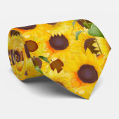 黄色スタイリッシュ水色ひまわり模様 ネクタイ (ロール)