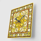 黄色ステンドグラス スクエア壁時計 (傾斜)