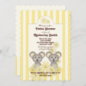 黄色ストライプい可愛いコアラ男の子ツインベビーシャワー 招待状 (正面/裏面)