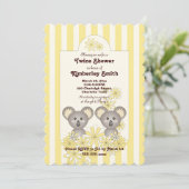 黄色ストライプい可愛いコアラ男の子ツインベビーシャワー 招待状 (スタンド正面)