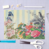 黄色ストライプい花と鳥のティッシュペーパー 薄葉紙 (クラフト)