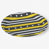 黄色ストライプの黒い泡 ペーパープレート (アングル)