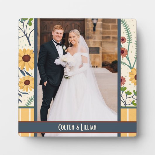 黄色ストライプデイジーカスタマイズ写真名 フォトプラーク (正面)